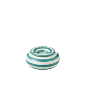 ASHTRAY GRANADA STRIPES CERAMIC WHITE/AQUA LARGE