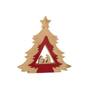 NATIVITY IN TREE  +  STAR MANGO WOOD CHRISTMAS RED/NATURAL