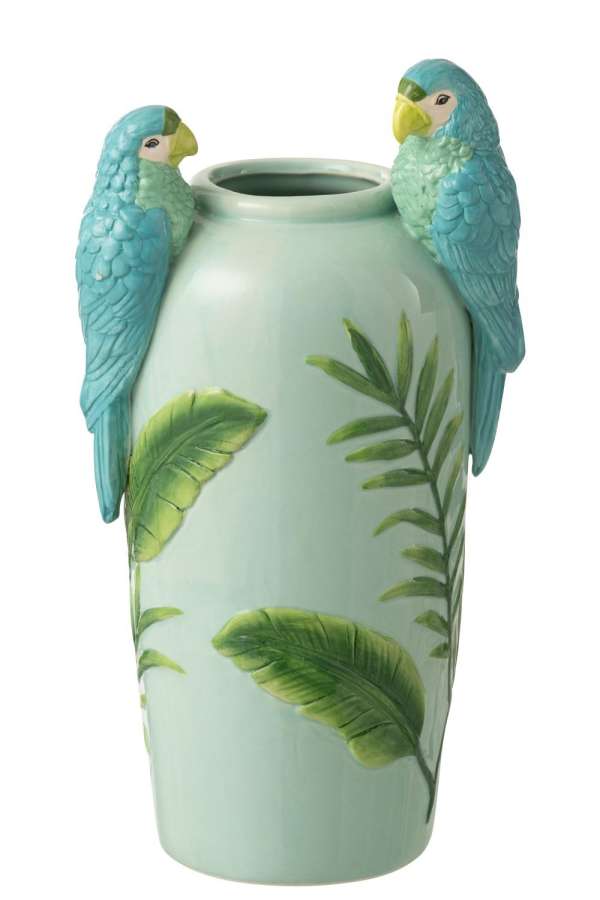 VASE PARROTS CERAMIC GREEN/BLUE LARGE
