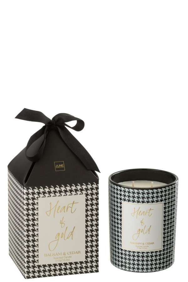 SCENTED CANDLE HEART OF GOLD WAX WHITE/BLACK LARGE