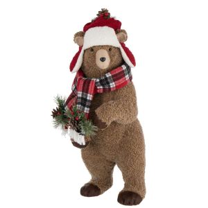 BEAR +BEANIE POLYESTER BROWN/CHRISTMAS RED