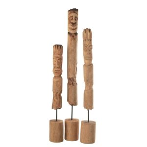 SET OF 3 FIGURES ON STAND TOTEM WOOD NATURAL