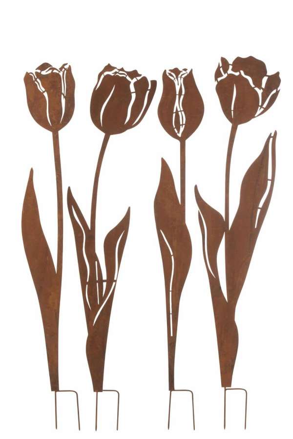 DECORATION GARDEN FLOWERS IRON RUST LARGE ASSORTMENT OF 4