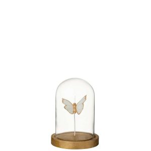 DECORATIVE BELL JAR BUTTERFLY GLASS WHITE/GOLD COLORED SMALL