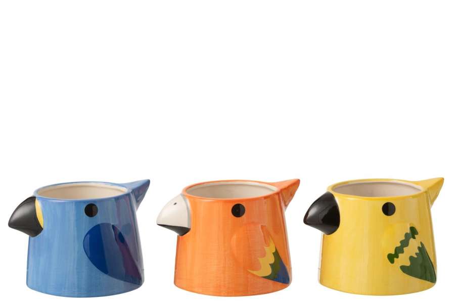 FLOWERPOT BIRD CERAMIC MULTICOLORED ASSORTMENT OF 3