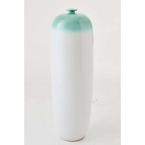 FLOOR VASE CERAMIC MINT GREEN/WHITE LARGE
