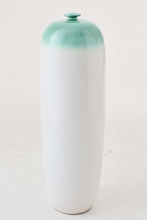 FLOOR VASE CERAMIC MINT GREEN/WHITE LARGE