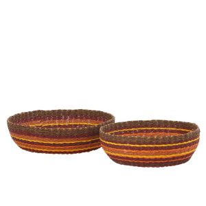 SET OF 2 DECORATIVE BOWL STRIPED PAPER TERRACOTTA/ORANGE