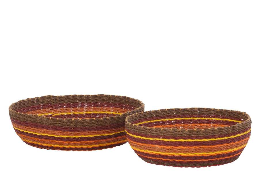 SET OF 2 DECORATIVE BOWL STRIPED PAPER TERRACOTTA/ORANGE
