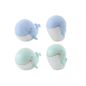 WHALE POLYRESIN LIGHT BLUE/LIGHT GREEN MEDIUM ASSORTMENT OF 4