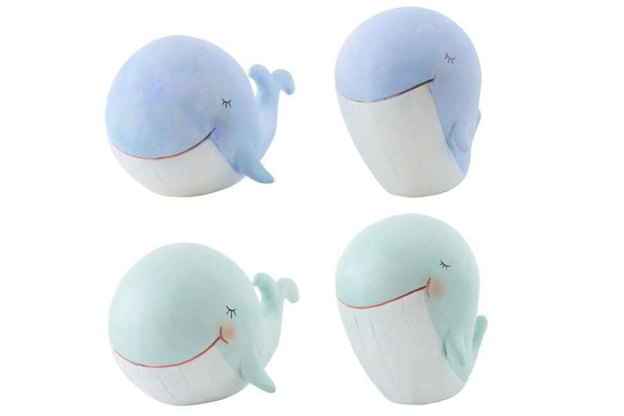 WHALE POLYRESIN LIGHT BLUE/LIGHT GREEN MEDIUM ASSORTMENT OF 4