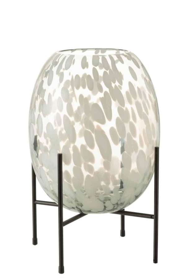 VASE ON FOOT DOT GLASS GREY/WHITE LARGE