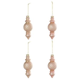 BOX OF 4 CHRISTMAS BAUBLE GLASS LIGHT PINK/OLD PINK