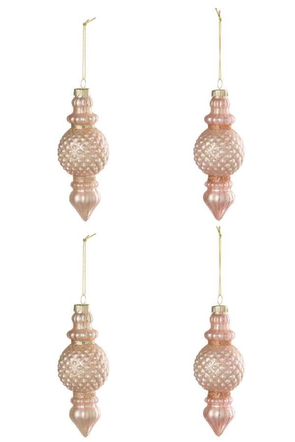 BOX OF 4 CHRISTMAS BAUBLE GLASS LIGHT PINK/OLD PINK