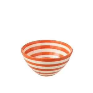 BOWL GRANADA STRIPES HIGH CERAMIC WHITE/ORANGE MEDIUM