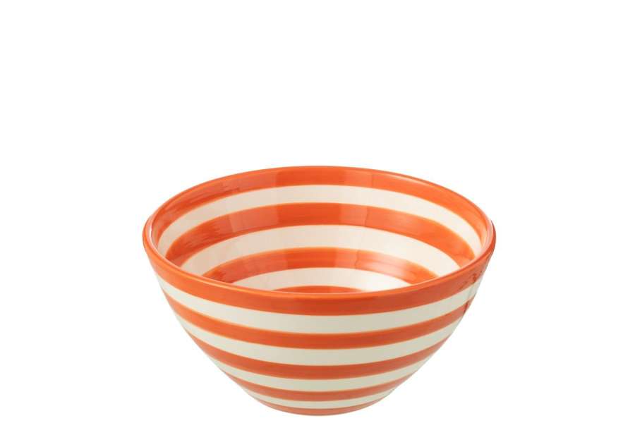 BOWL GRANADA STRIPES HIGH CERAMIC WHITE/ORANGE MEDIUM