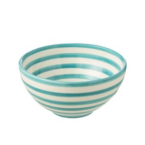 BOWL GRANADA STRIPES HIGH CERAMIC WHITE/AQUA LARGE