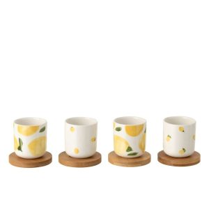 BOX OF 4 CUP LEMON CERAMIC WHITE/YELLOW