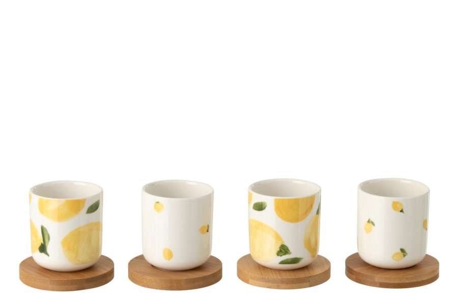 BOX OF 4 CUP LEMON CERAMIC WHITE/YELLOW