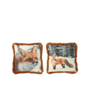 CUSHION FOX POLYESTER BROWN/COGNAC SMALL ASSORTMENT OF 2