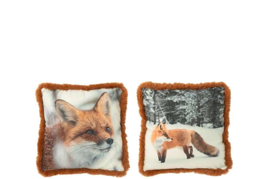CUSHION FOX POLYESTER BROWN/COGNAC SMALL ASSORTMENT OF 2