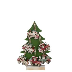 TREE +TRAIN HANGERS PLYWOOD DARK GREEN/CHRISTMAS RED