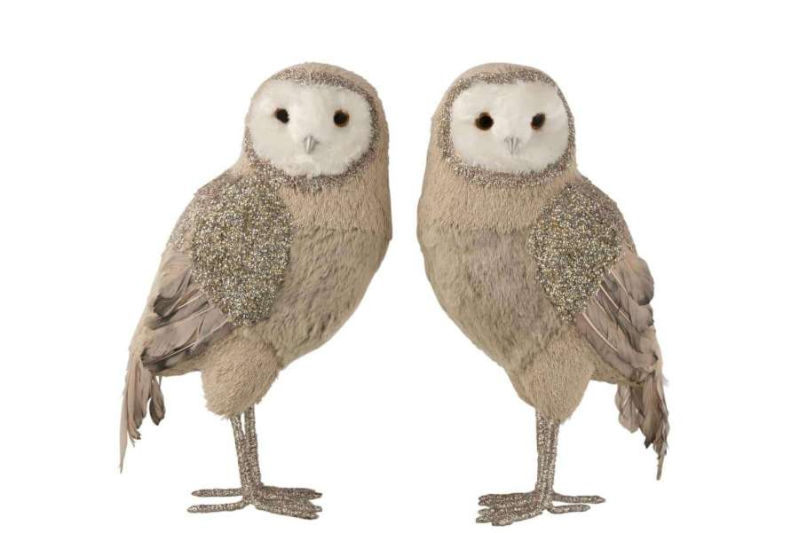 OWL STANDING STRASS FEATHERS GLITTER GREY/WHITE LARGE ASSORTMENT OF 2