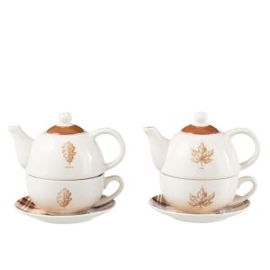 TEA FOR ONE LEAF WINDOWNBOX CERANMICS BROWN ASSORTMENT OF 2