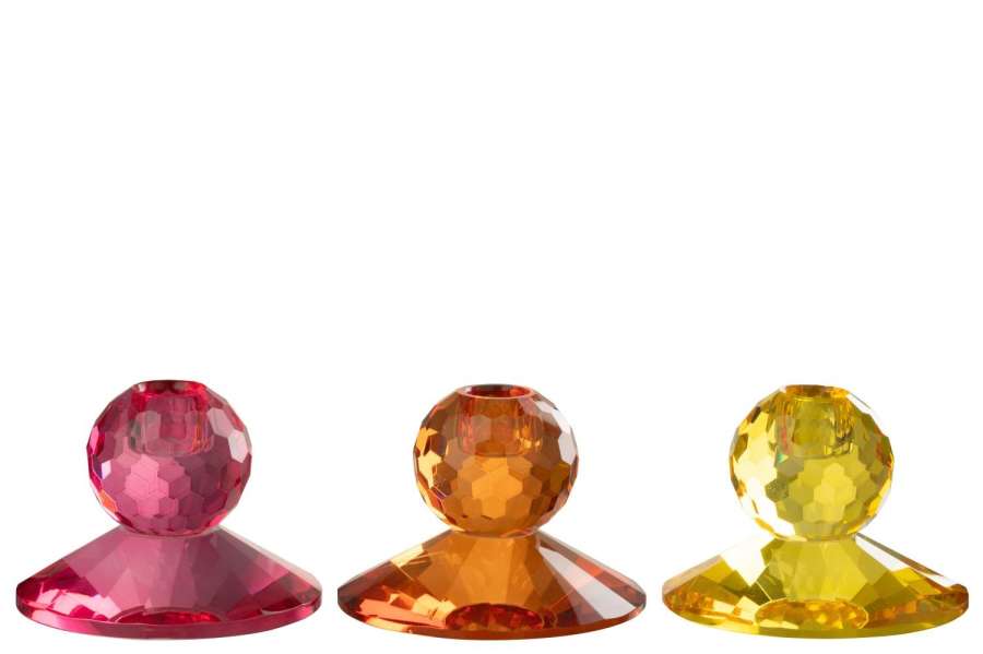CANDLE HOLDER BALL GLASS YELLOW/ORANGE ASSORTMENT OF 3