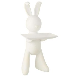 DECORATIVE TRAY RABBIT POLYRESIN WHITE