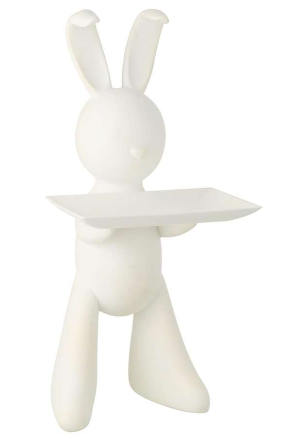 DECORATIVE TRAY RABBIT POLYRESIN WHITE