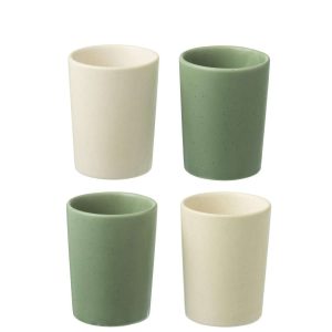 BOX OF 4  CUPS CERAMICS GREEN/WHITE