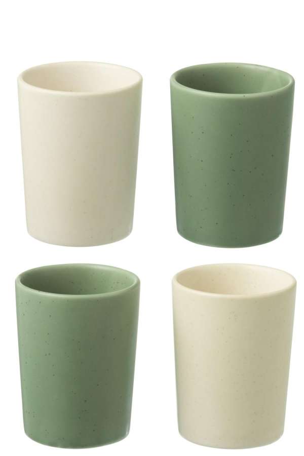 BOX OF 4  CUPS CERAMICS GREEN/WHITE