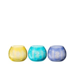 TEALIGHT HOLDER TARIFA ROUND GLASS MIX ASSORTMENT OF 3