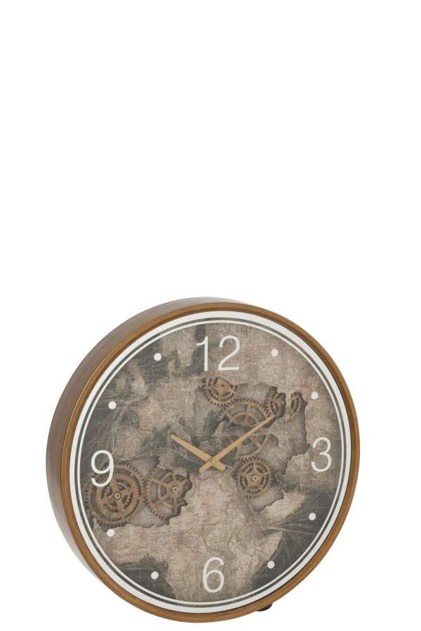 CLOCK EUROPE MAP MDF GOLD LARGE