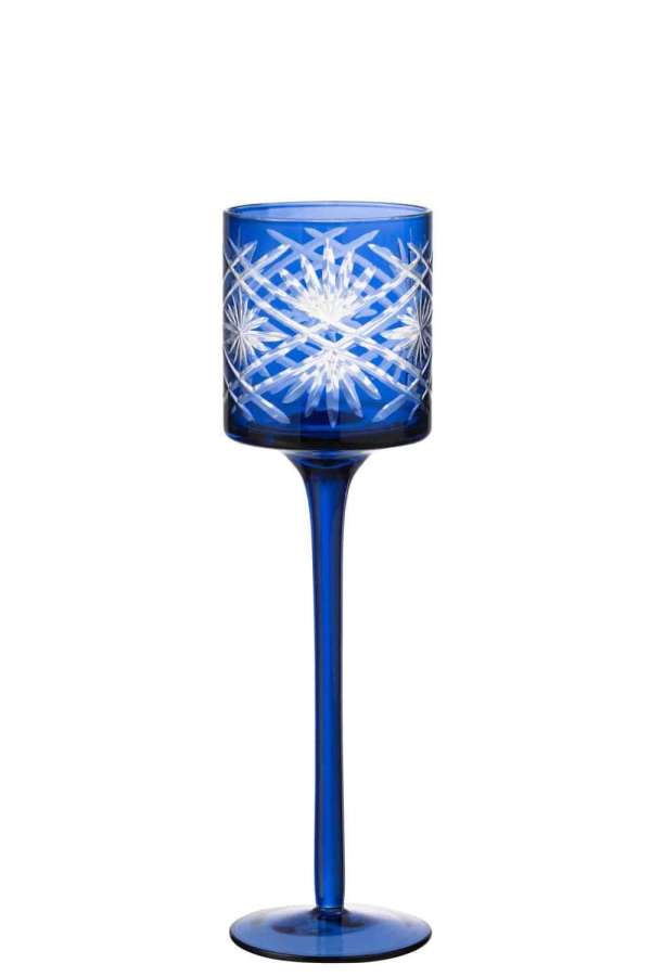TEALIGHT HOLDER ON FOOT SANTORINI GLASS BLUE SMALL
