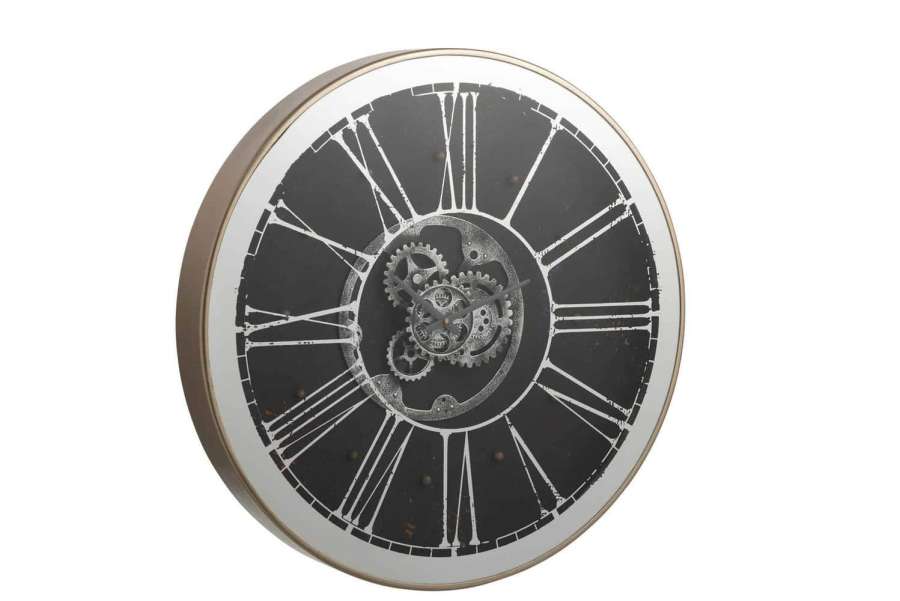 CLOCK ROUND+LED MECHANICS MIRROR SILVER/CHAMPAGNE