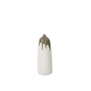 VASE OLEA BOTTLE OLIVE GREEN/WHITE SMALL