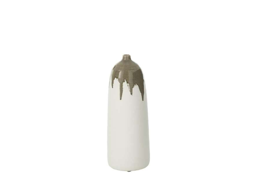 VASE OLEA BOTTLE OLIVE GREEN/WHITE SMALL