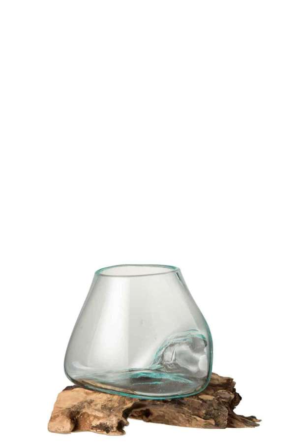 VASE ON FOOT GAMAL WOOD/RECYCLED GLASS NATURAL/TRANSPARENT LARGE