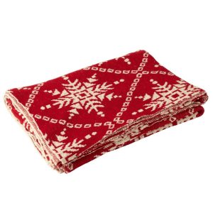 BLANKET SNOWFLAKES COTTON CHRISTMAS RED/WHITE