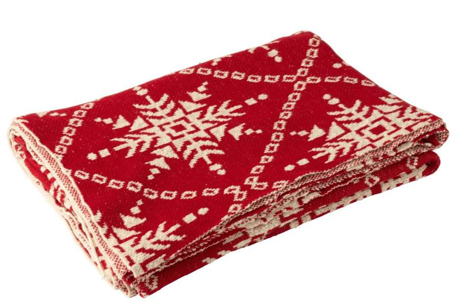 BLANKET SNOWFLAKES COTTON CHRISTMAS RED/WHITE