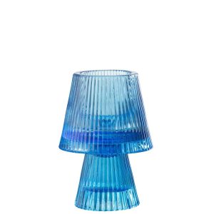CANDLE HOLDER HAT GLASS BLUE