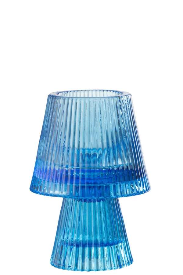 CANDLE HOLDER HAT GLASS BLUE