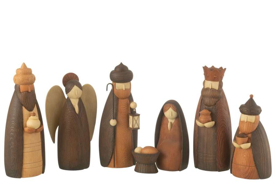 NATIVITY SCENE 7PARTS RESIN BROWN
