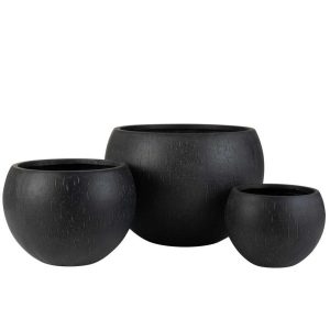 SET OF 3 FLOWERPOTS ROUND CLAY BLACK