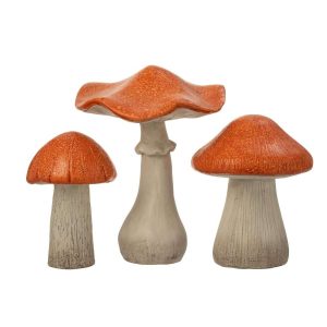 SET OF 3 MUSHROOM SHINY MAGNESIUM ORANGE/GREY