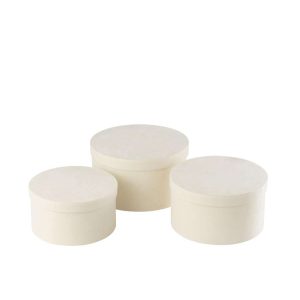 SET OF 3 BOX ROUND FLAT VELVET PAPER WHITE
