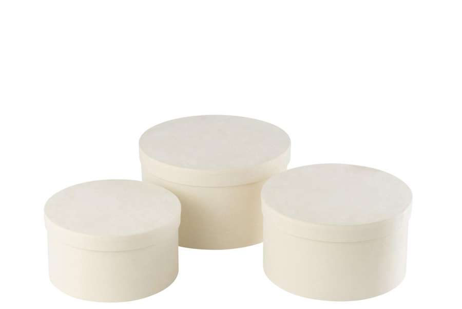 SET OF 3 BOX ROUND FLAT VELVET PAPER WHITE