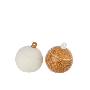 JAR DECORATIVE CHRISTMAS BAUBLE PORCELAIN WHITE/MUSTARD YELLOW ASSORTMENT OF 2